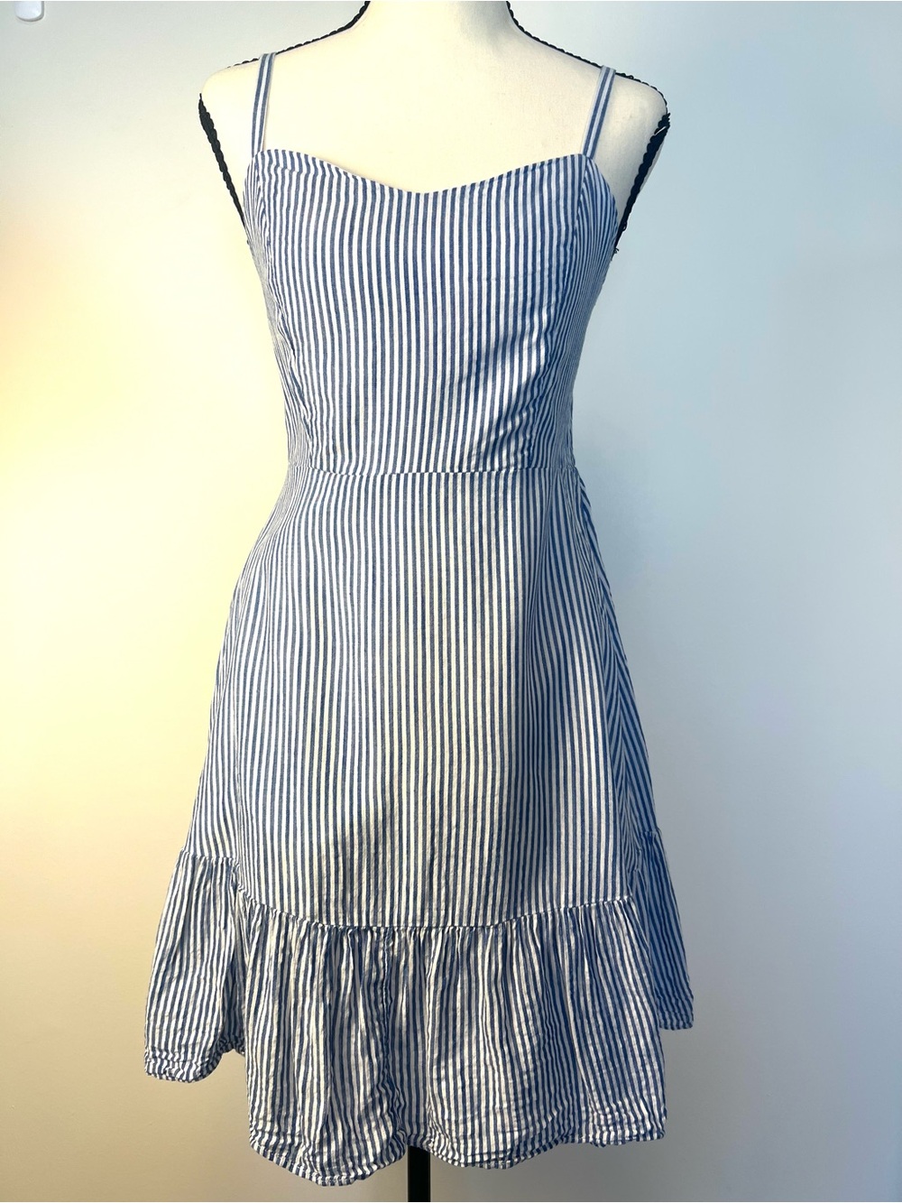 Striped Spaghetti‑Strap Day Dress - Blue & White | Cotton Blend - Picture 1 of 7
